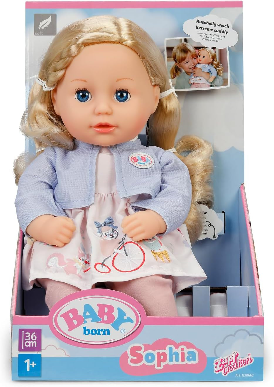 BABY nata Sophia Rose - bambola morbida da 36 cm - Bambola con capelli biondi di alta qualità e occhi assonnati - Adatta a bambini da 1 anno