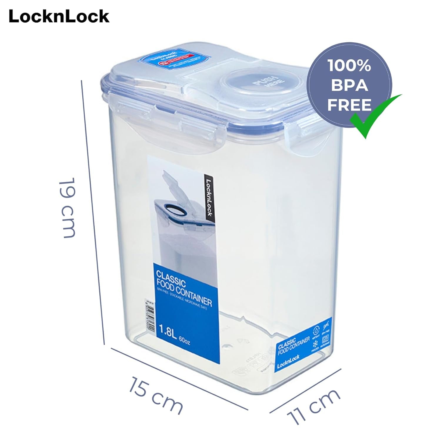 Contenitore per prodotti sfusi LocknLock PP Classic da 1,8 l | 15,1 x 10,8 x 19 cm | Scatola di immagazzinaggio sigillata al 100% | distributore di cibo per muesli o cibo | Contenitore per alimenti senza BPA e lavabile in lavastoviglie Naty Shop Scatole per la conservazione degli alimenti
