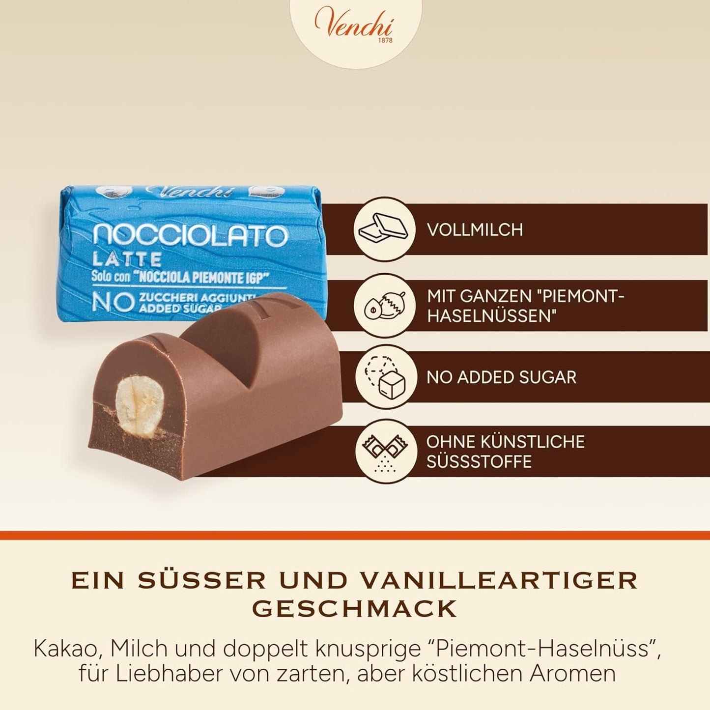 Venchi - Tavolette di cioccolato al latte e nocciole - Zucchero 70% - Praline con Nocciole Piemonte IGP intere, 1 kg - Senza glutine