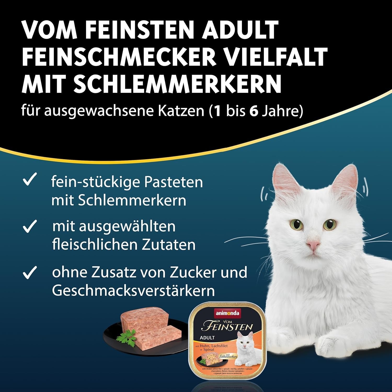animonda Vom Feinsten Adult Gourmet Variety (32 x 100 g), alimento umido senza cereali e senza zucchero per gatti adulti dall'irresistibile cuore gourmet.