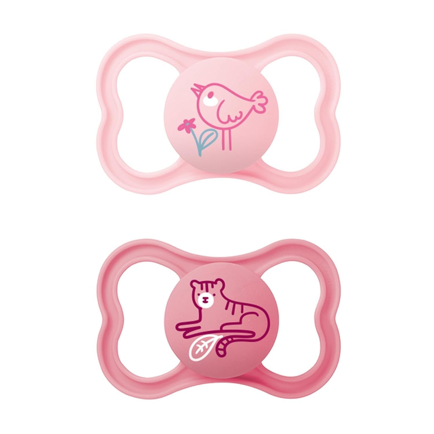Succhietti in silicone MAM Air, confezione da 2, design extra leggero e arioso, succhietto per bambini adatto ai denti, in silicone speciale MAM SkinSoft con scatola per ciuccio, 6-16 mesi, orsetto/rinoceronte