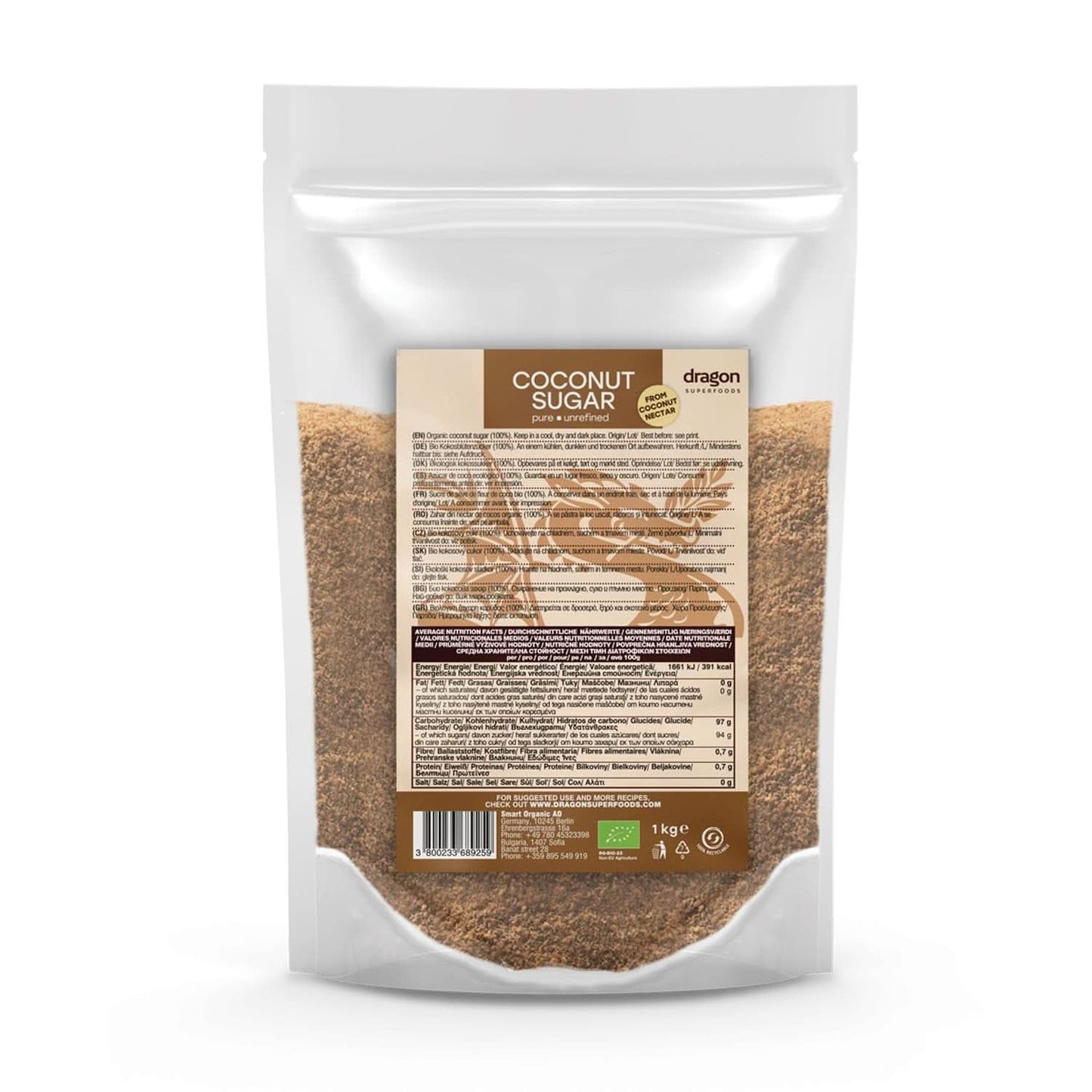 Zucchero di cocco 100% biologico non raffinato, 1 Kg Dolcificanti Naty Shop 1 Kg