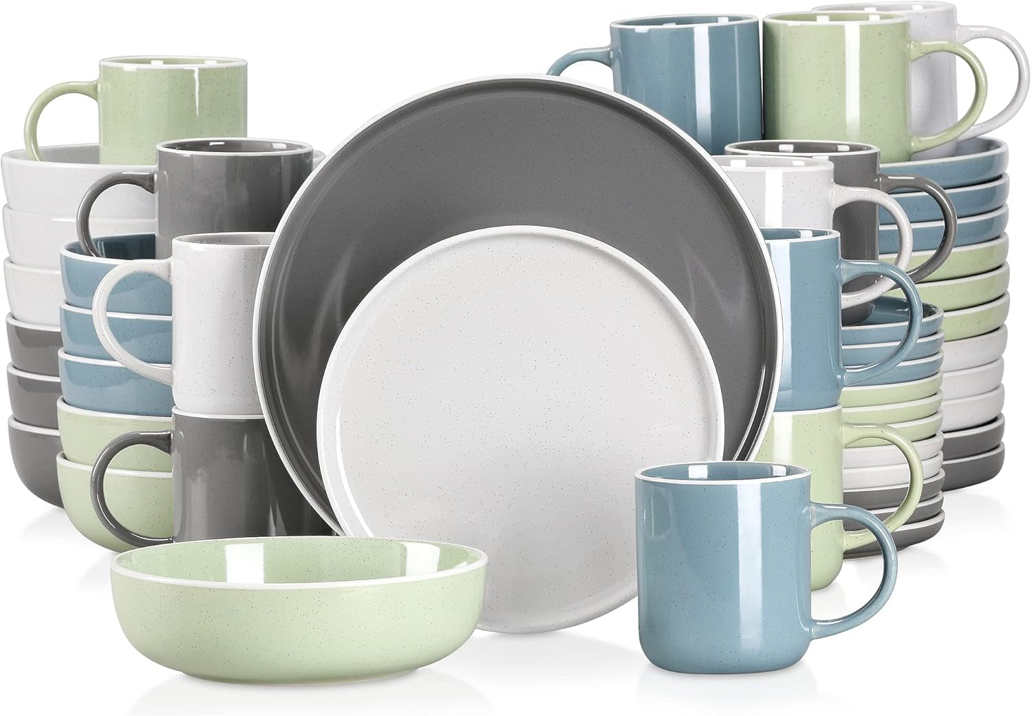 vancasso SESAM Serie Steingut Geschirrset für 12 Personen, 48 teiliges Kombiservice – Tafelservice mit Speisetellern, Desserttellern, Müslischalen und Kaffeetassen, Scandinavian Design