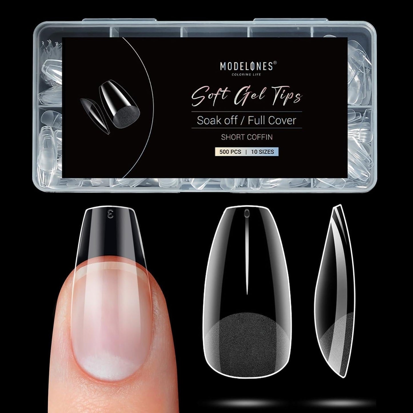 Modelones Nail Tips 510 pezzi - Set di punte per unghie a copertura totale, Set di punte in gel, Punte per unghie in resina PMMA pre-lucidante, Unghie artificiali per colla su nail art fai da te, Squoval corto