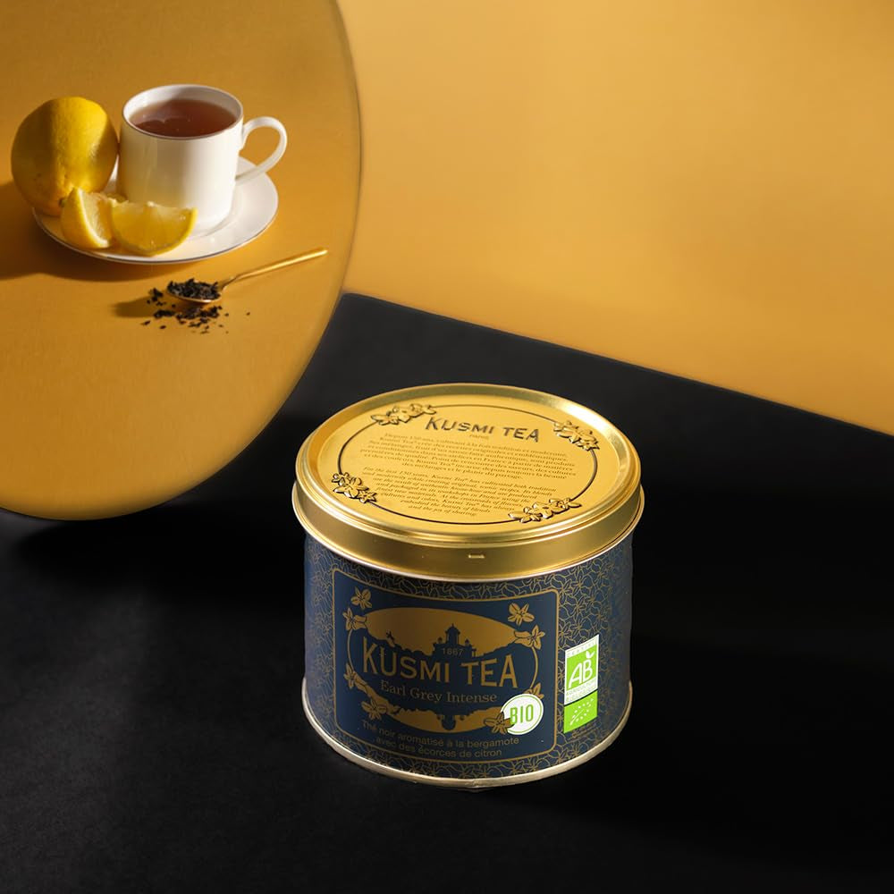 Kusmi Tea - Earl Grey Intense - Tè Nero Earl Grey Biologico con Bergamotto Forte e Limone Piccante - Tè Sfuso - Scatola di Metallo da 100g - Quantità per circa 50 tazze