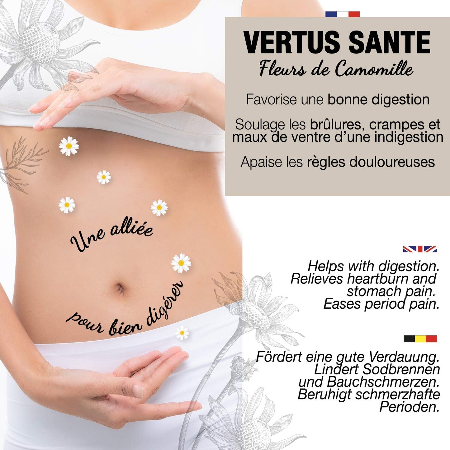 ORIGEENS Tisana ai fiori di camomilla biologica dall'Europa, 100 g | Tè sfuso, tè biologico per il sonno e la digestione | Camomilla tedesca | Certificato e confezionato in Germania