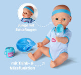 Simba 105030044 - Bambola neonato - Ragazzo, bambola interamente in vinile con occhi per dormire, funzione per bere e bagnare e accessori, 8 pezzi, 43 cm, bambola, dai 3 anni in su