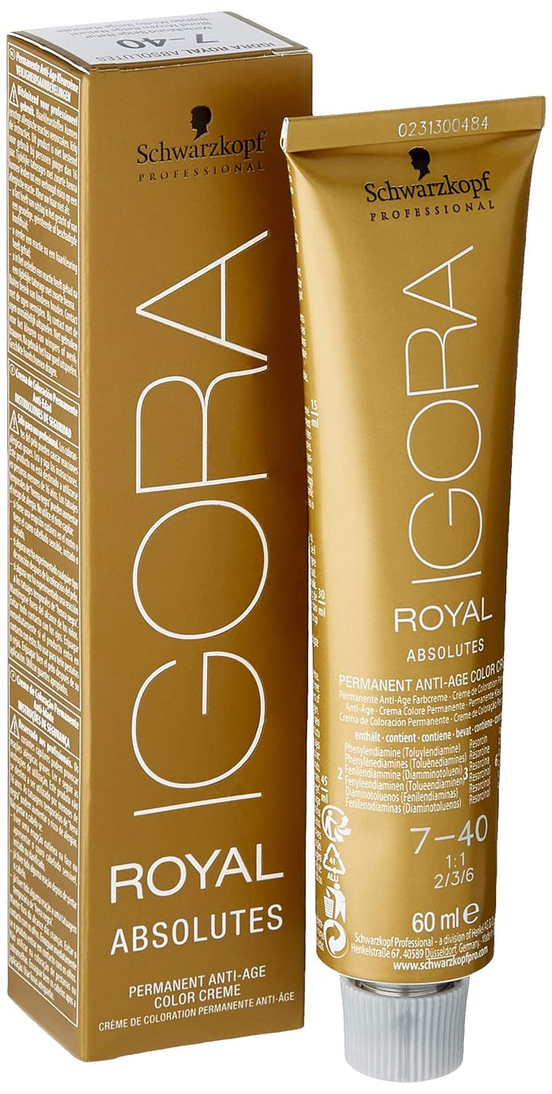 Tintura per capelli Igora Royal Absolute Age Blend, 7-560 Biondo medio cioccolato dorato, 60 ml Naty Shop Tintura per capelli 7-40 Biondo medio Beige naturale 1 g (1 confezione)