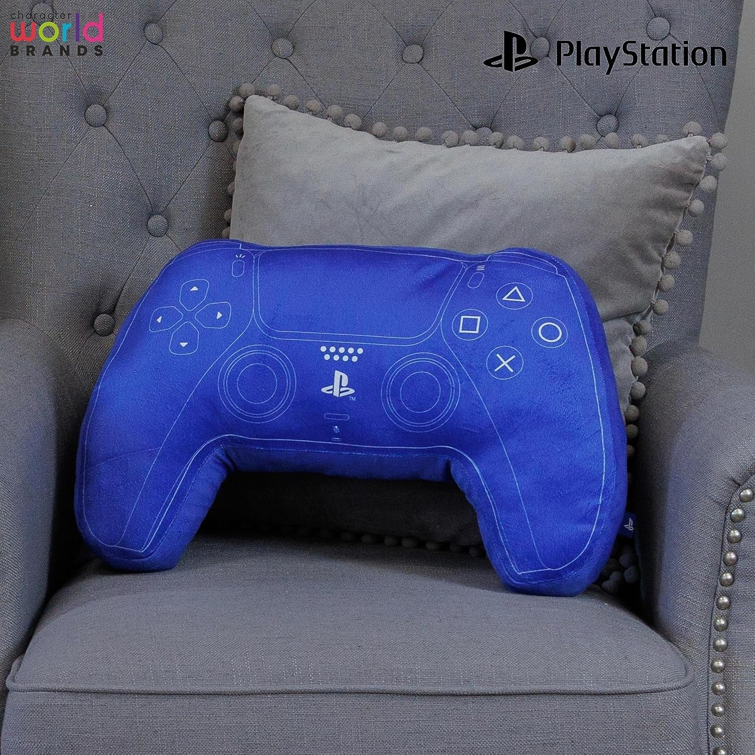 Mondo dei personaggi: cuscino a forma di controller PlayStation con licenza ufficiale, design portatile, cuscino in peluche imbottito | Perfetti per la camera da letto o l'arredamento del gioco, i cuscini standard blu Naty Shop