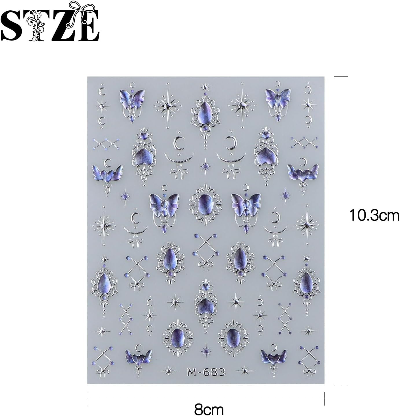 JMEOWIO 3D Nagelsticker Blauer Nail Art Sticker Selbstklebend Nagelaufkleber 5D Stereoscope Mondstern Dekoration Nageldesign Zubehör 1 Blatt