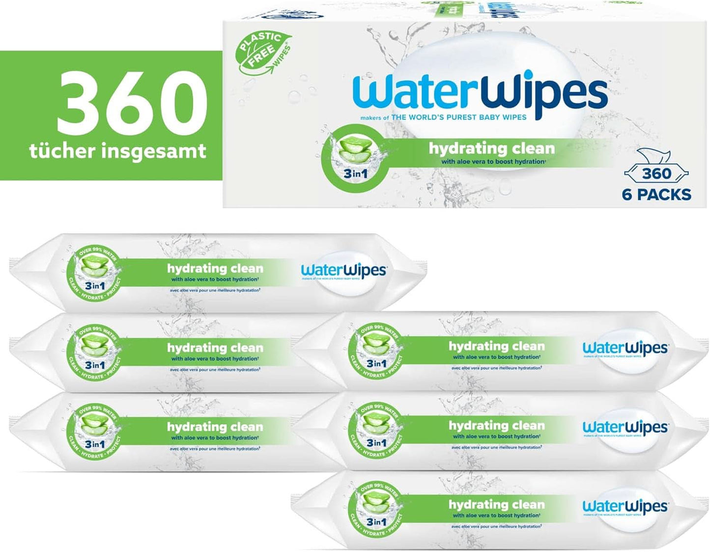 Waterwipes Salviette Idratanti e Detergenti con il 99% di Acqua ed Estratto di Aloe Vera Salviettine Umidificate Viso e Corpo Naty Shop