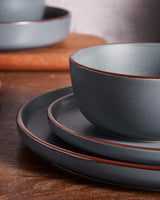Set di stoviglie Mercury, set di stoviglie da 12 pezzi, set di stoviglie in gres per 4 persone con piatti piani, piatti da dessert, ciotole per cereali, adatto al microonde e alla lavastoviglie, grigio antracite