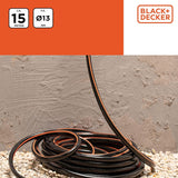 BLACK+DECKER Tubo da Giardino 15 metri - Ø13MM - PVC resistente - Irrigazione del giardino, lavaggio dell'auto, riempimento della piscina - Compatibile con qualsiasi rubinetto standard - Nero/Arancione