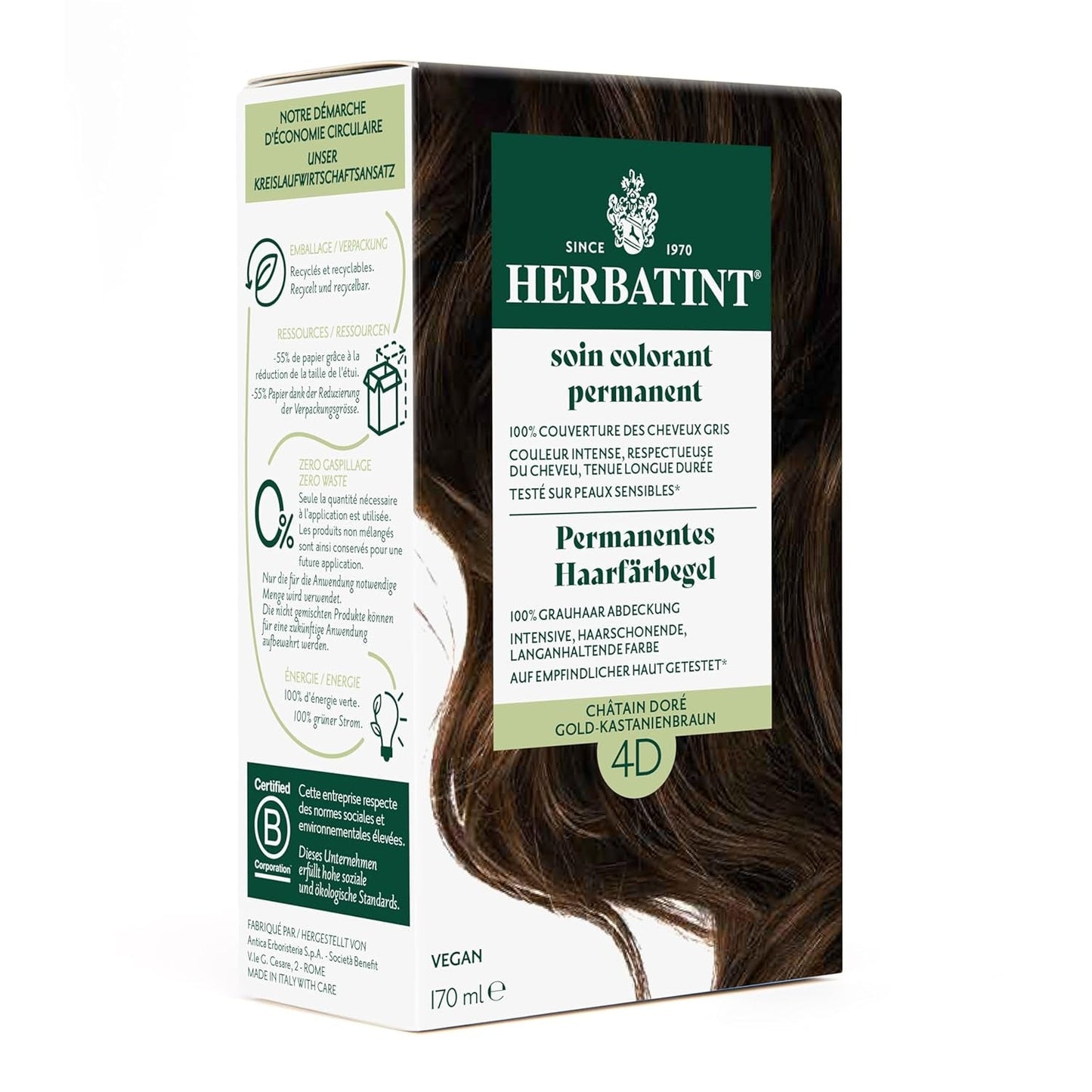 Gel colorante permanente per capelli 6N Biondo scuro - 170 ml I Senza ammoniaca, copertura al 100% dei capelli bianchi I Testato su pelle sensibile, con 8 estratti vegetali