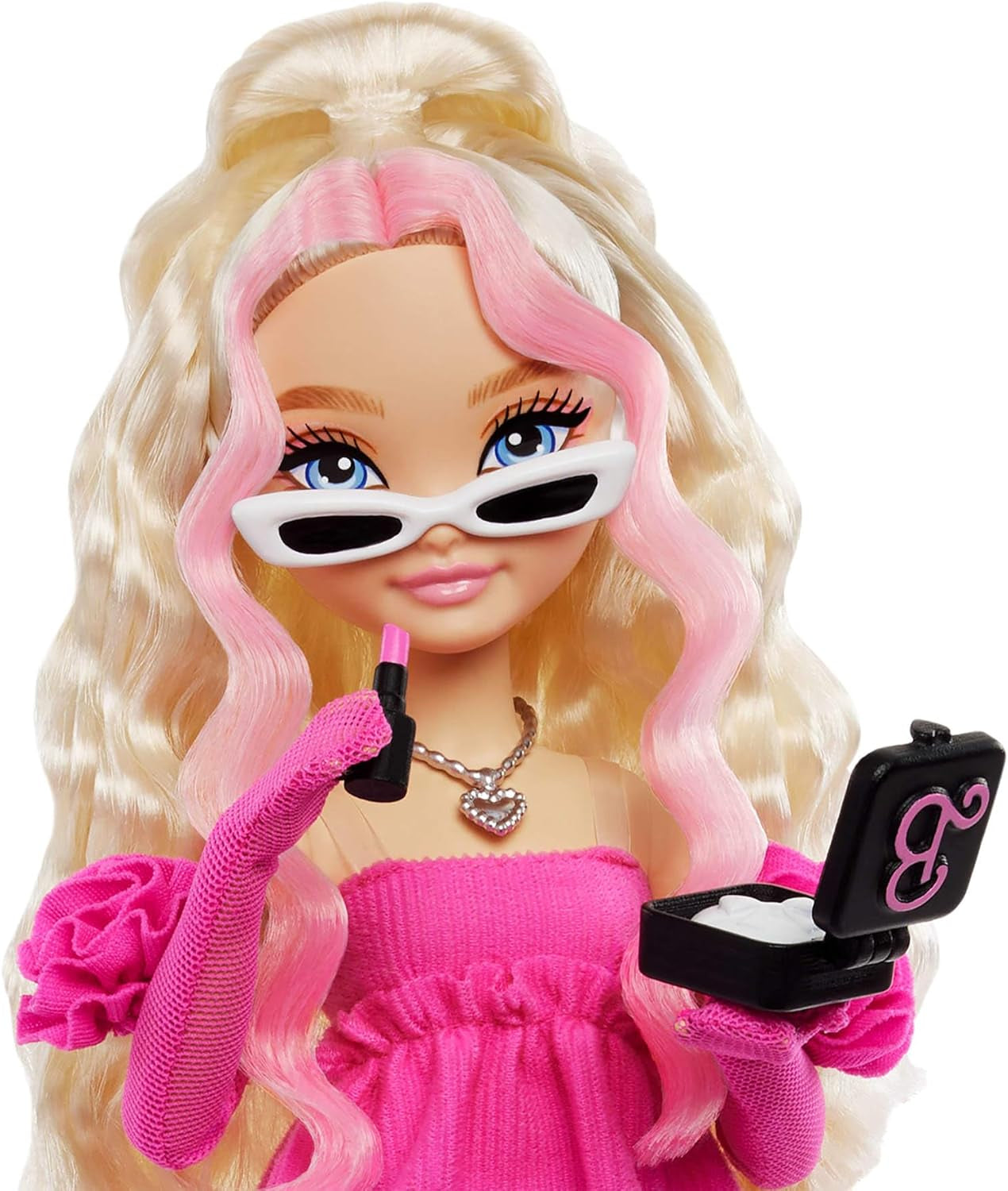 Barbie Dream Besties Puppe e Accessori, bewegliche Barbie Malibu“ Modepuppe mit welligem blonden Haar, 11 Teile zum Thema Make-up und Haare, HYC21