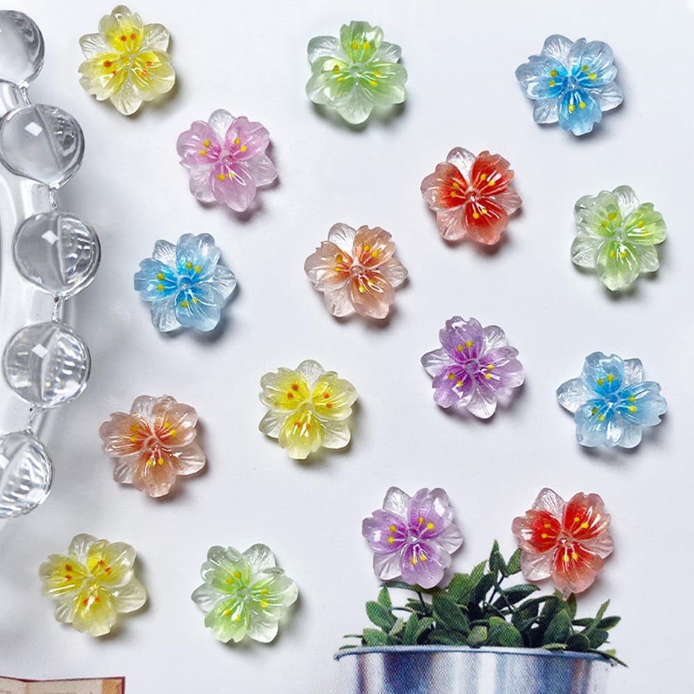 50 pezzi 3D Blume Nagel Charms Nägel Zubehör Nageldesign Glitzersteine ​​​​Nailart Strasssteine ​​​​Fiore Charms per unghie Fiore luminoso Nail Art Charms Bunte Blumen Deko Nagel Steinchen Fiori Strass per unghie