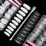 200 punte per unghie finte, 10 misure, unghie artificiali in acrilico con spingipelle e scatola trasparente per donne e ragazze (naturale e trasparente)