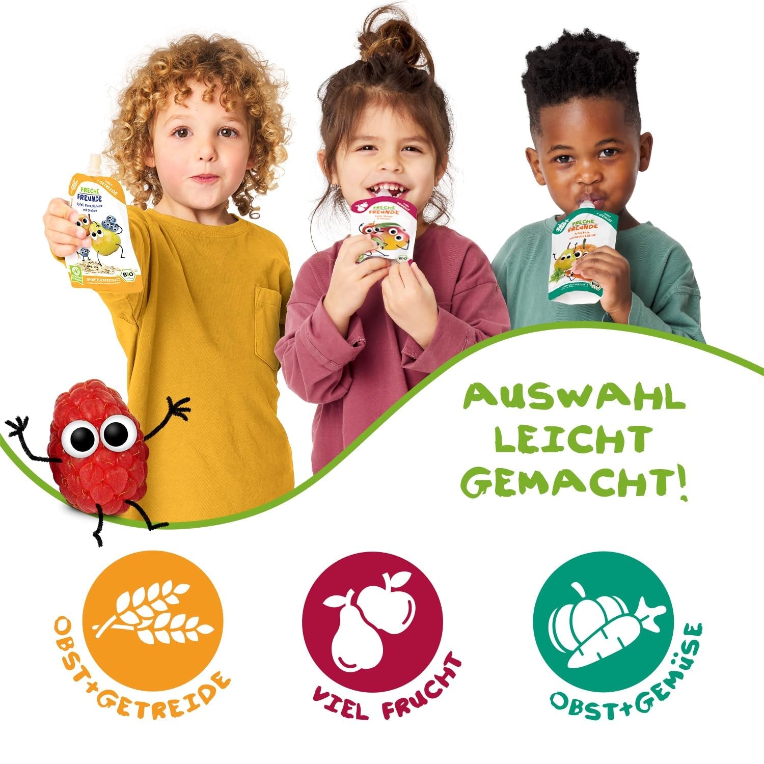 FRECHE FREUNDE busta di frutta spremibile biologica con mele, banane, spinaci e cetrioli, purea di frutta e verdura in busta spremibile per bambini a partire da 6 mesi, vegana, confezione da 6 (6 x 100 g)