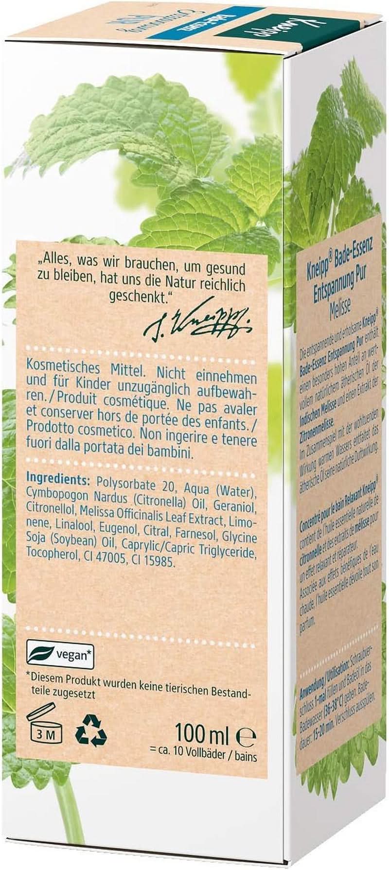 Kneipp Bade, olio da bagno con olio essenziale naturale di melissa indiana ed estratto di melissa, 100 ml Naty Shop