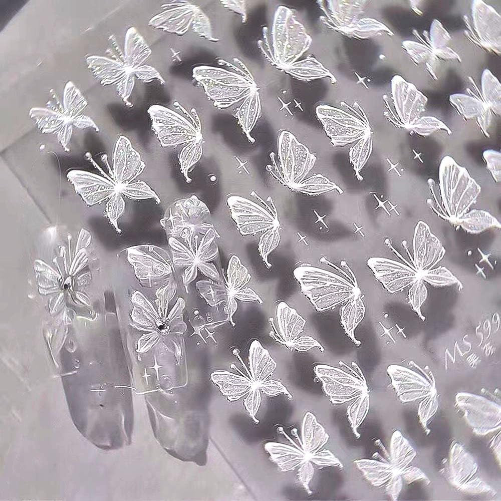 Aurora Muschel Schmetterling Nagelsticker Weiß Schmetterlinge Nail Sticker Gelee Relief Butterfly Nagelaufkleber Y2K Farfalle Nagel Sticker Nägel Nageldesign Nagel Zubehör Nail Art Stickers Nail art