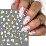 Adesivi per unghie Margherite bianche in rilievo 5D Adesivi per unghie Fiori Adesivi autoadesivi in ​​lamina di fiori Adesivi per nail art Margherite Accessori per la decorazione delle unghie Adesivi di design floreale Nail Art