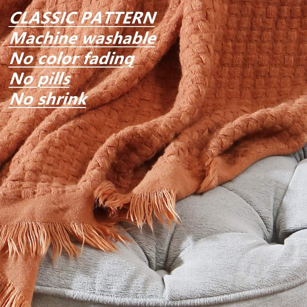 CREVENT Coperta lavorata a maglia color ruggine per divano, poltrona, letto, decorazioni per la casa, morbida, calda, accogliente, leggera, primavera estate autunno (127,8 x 152,4 cm caramello/marrone/arancio bruciato) CREVENT Letti e coperte