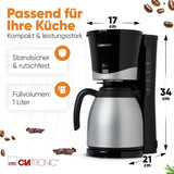 Caffettiera Clatronic® con thermos | per 8-10 tazze di caffè | senza perdita di temperatura | caffettiera con filtro | 1 litro | Espresso | Caffettiera a filtro con thermos | KA 3327 nero