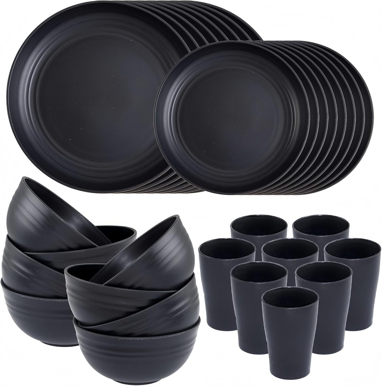 Stoviglie da campeggio Set di stoviglie in plastica riutilizzabile leggera da 32 pezzi per 8 persone, comprese ciotole Piatti Tazze Stoviglie da picnic infrangibili in plastica ecologica