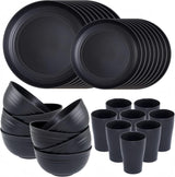 Stoviglie da campeggio Set di stoviglie in plastica riutilizzabile leggera da 32 pezzi per 8 persone, comprese ciotole Piatti Tazze Stoviglie da picnic infrangibili in plastica ecologica