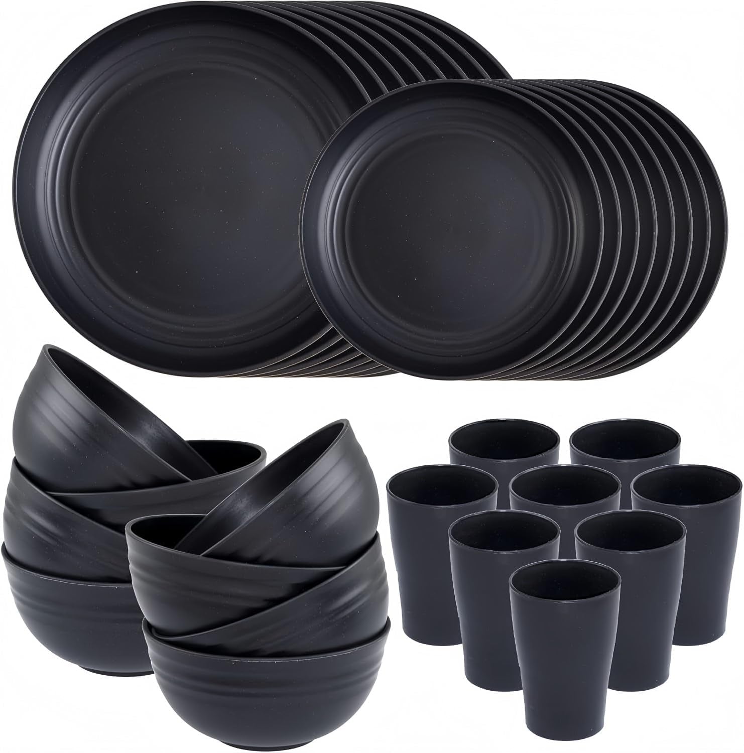 Stoviglie da campeggio Set di stoviglie in plastica riutilizzabile leggera da 32 pezzi per 8 persone, comprese ciotole Piatti Tazze Stoviglie da picnic infrangibili in plastica ecologica