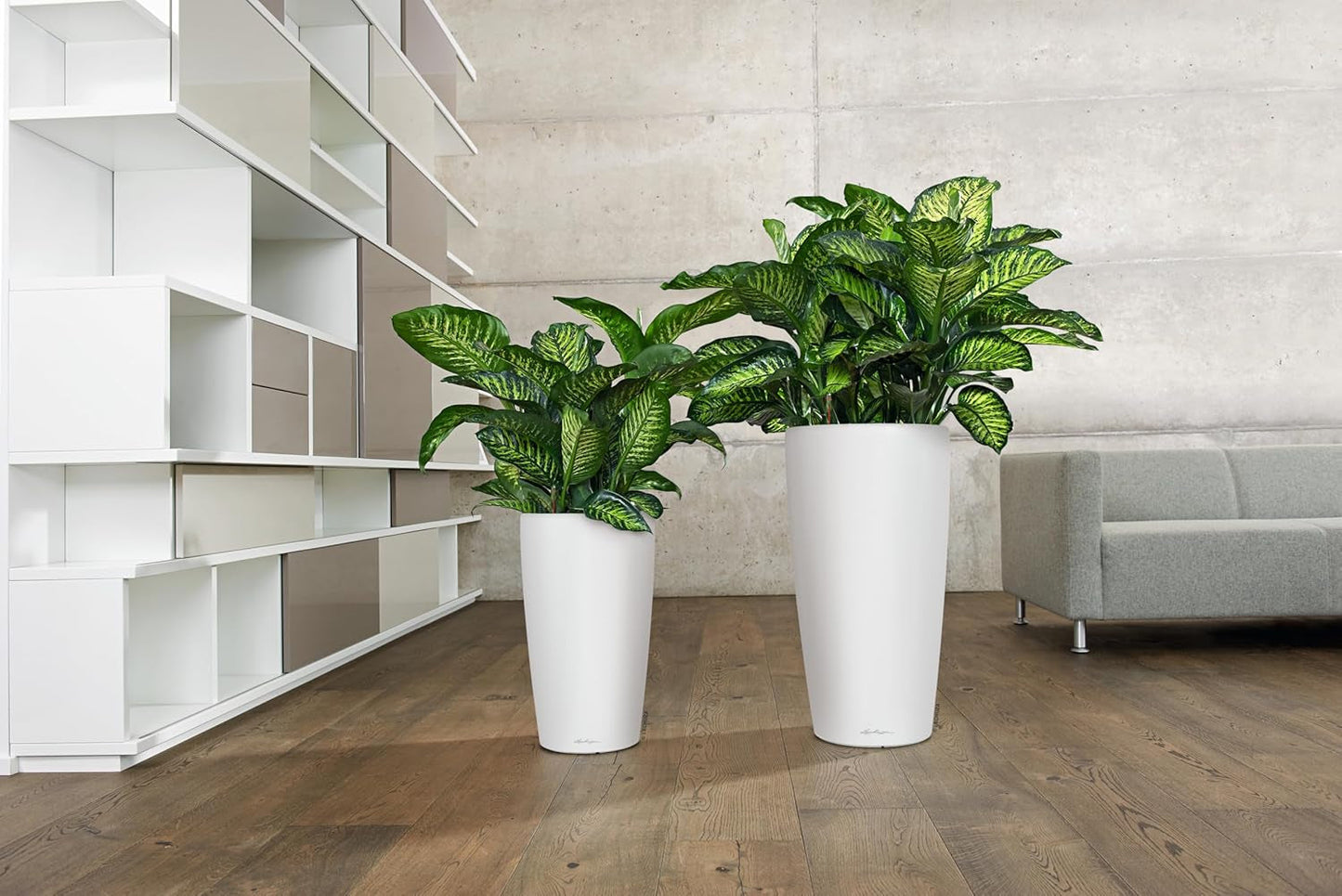 Fioriera LECHUZA Rondo Premium 32 Bianco Opaco | Colonna per piante con sistema di irrigazione, indicatore del livello dell'acqua e inserto per piante | Finitura opaca | Ø 32,5 x 56,5 cm | 15786