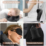 Cuscino da viaggio gonfiabile, cuscino da viaggio con maschera per dormire + tappi per le orecchie + borsa per il trasporto, super leggero e portatile, ideale per aereo, auto, casa, ufficio, cuscini da viaggio neri Naty Shop