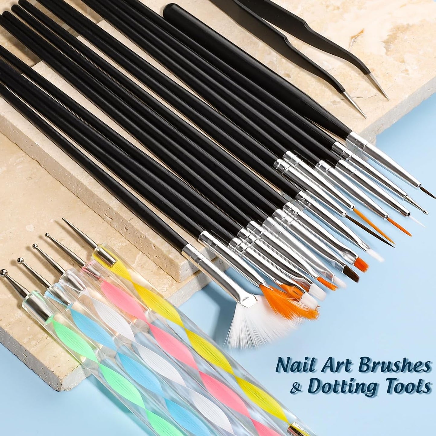 FANDAMEI Pinsel Für Gelnägel, 15 pz Nagel Pinsel, 5 Blätter Nagelsticker, Strasssteine ​​​​Nägel, Nageldesign Set, Nageldesign Zubehör, Nail Art Pinsel Set, Nailart Pinsel und Dekorationen Set