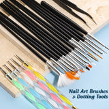 FANDAMEI Pinsel Für Gelnägel, 15 pz Nagel Pinsel, 5 Blätter Nagelsticker, Strasssteine ​​​​Nägel, Nageldesign Set, Nageldesign Zubehör, Nail Art Pinsel Set, Nailart Pinsel und Dekorationen Set