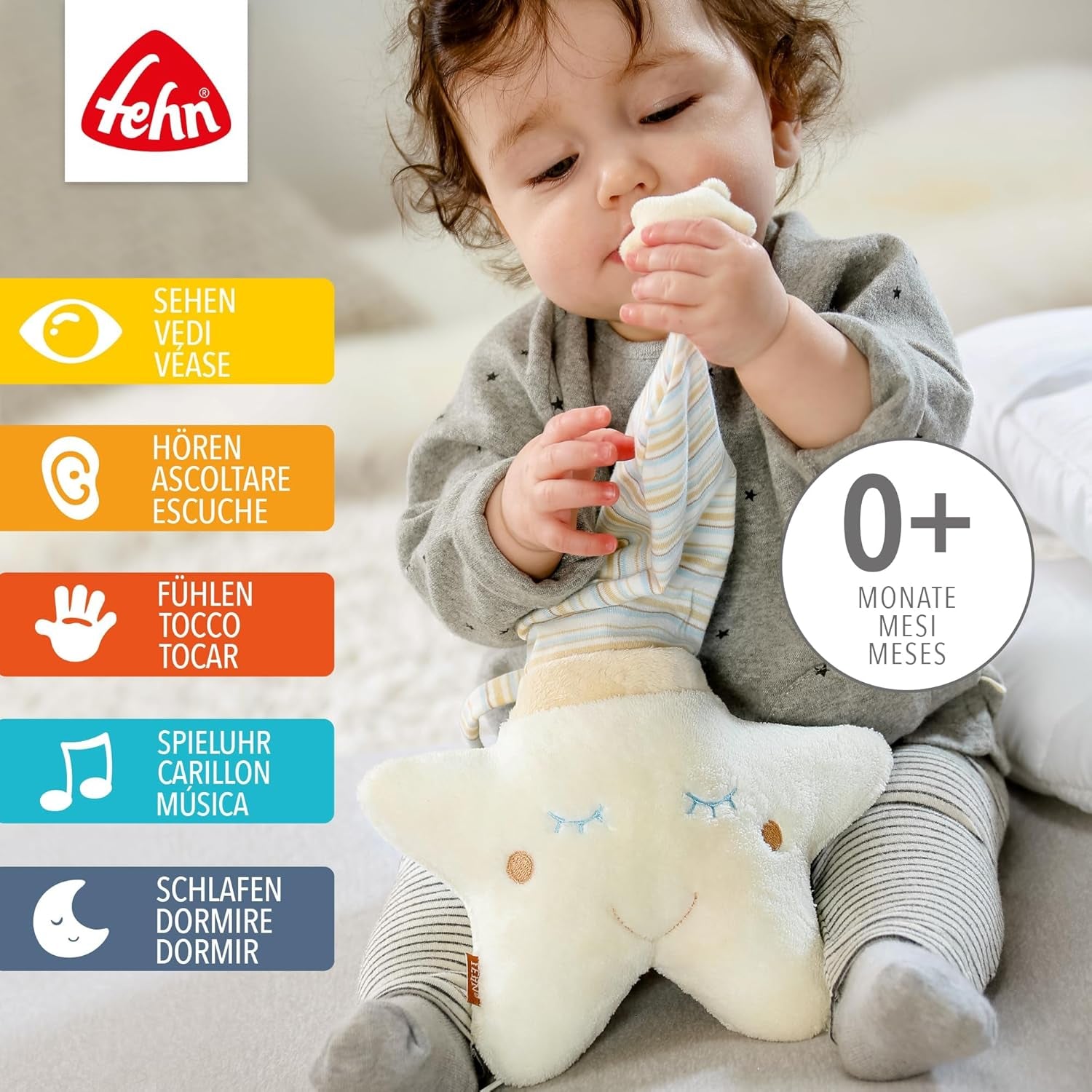 Carillon Fehn stella per addormentare il bambino - carillon con meccanismo musicale rimovibile per appenderlo - canzone per aiutare il sonno "Weißt du wieviel Sternlein stehen" - giocattolo per neonati e bambini da 0+ mesi Giocattoli Bebe Naty Shop