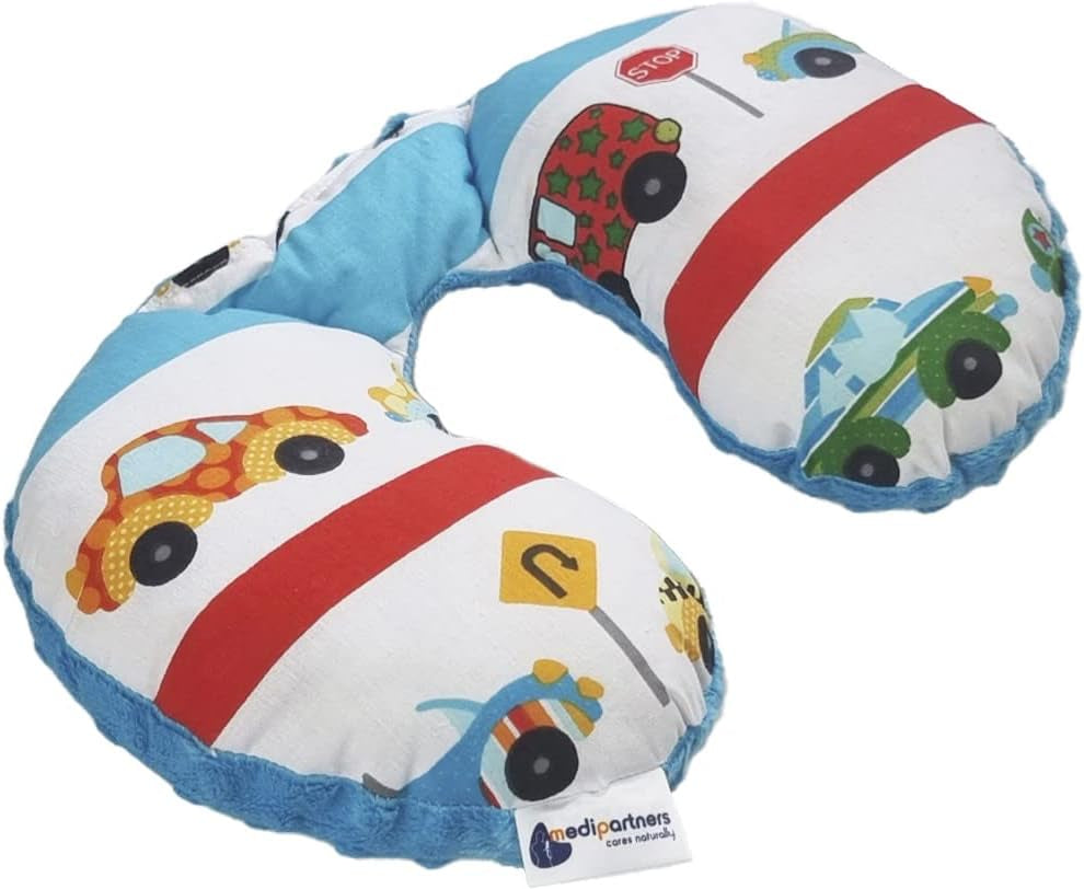 Medi Partners Cuscino per il collo del bambino Supporto per il collo 100% cotone / minky cuscino per il collo del bambino per auto passeggino viaggio viaggio sonno cuscino per il collo snooze roll (REH con Minky grigio) Cuscini ortopedici cervicali Naty Shop Cars con Minky turchese