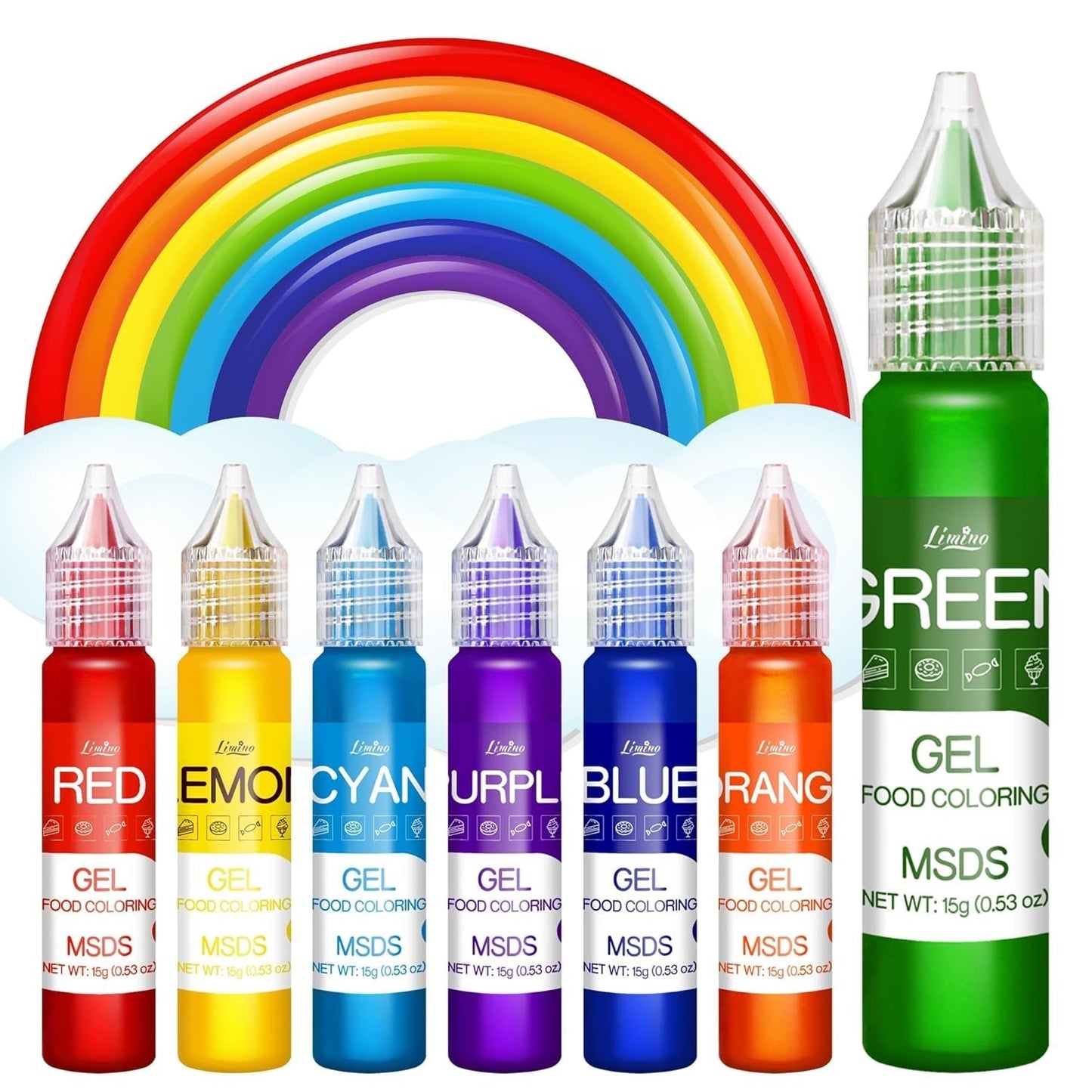 Colorante alimentare in gel - Colorante alimentare arcobaleno per torte, dolci, biscotti, amaretti - Colorante alimentare concentrato senza zucchero per decorare torte, bevande, uova di Pasqua, slime - 15 g ciascuno