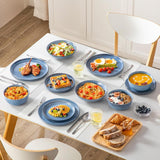 Steingut Geschirrset 6 Personen, vancasso ANYA Blau Teller Set Modern 24 teilig, Tafelservice mit Speiseteller, Suppenteller, Desserttellern, Schüsseln, Geschirr Set Spülmaschinen und Mikrowellenfest