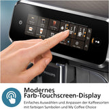 Macchina per caffè espresso automatica PHILIPS serie 3300 - 6 bevande, moderno touch screen a colori, sistema di preparazione del latte LatteGo, SilentBrew, macinacaffè 100% ceramica, filtro AquaClean. Cromo Nero (EP3347/90)