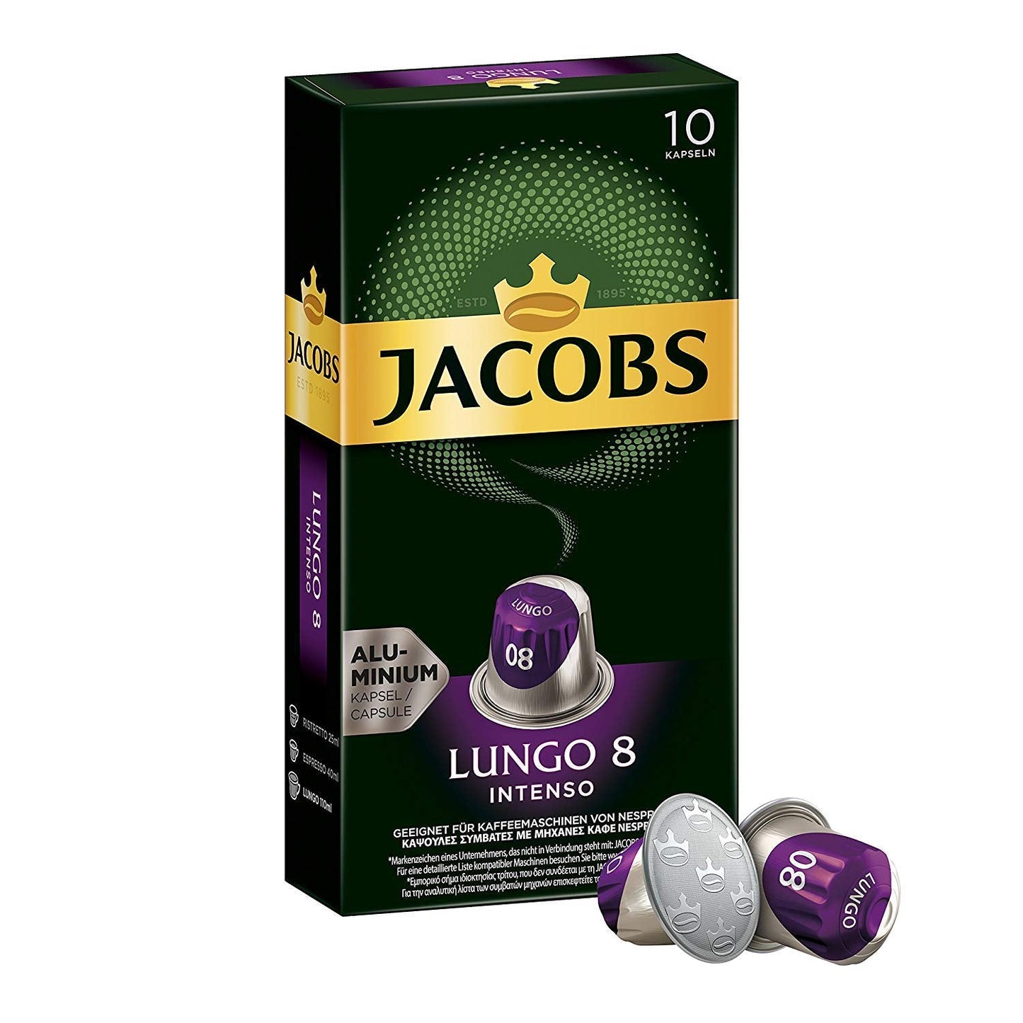 Jacobs Kapseln Lungo Intenso, Intensität 8 & Kapseln Espresso Intenso, Intensität 10.100 Nespresso®* compatibile Kaffeekapseln, Confezione da 10, 10 x 10 Getränke