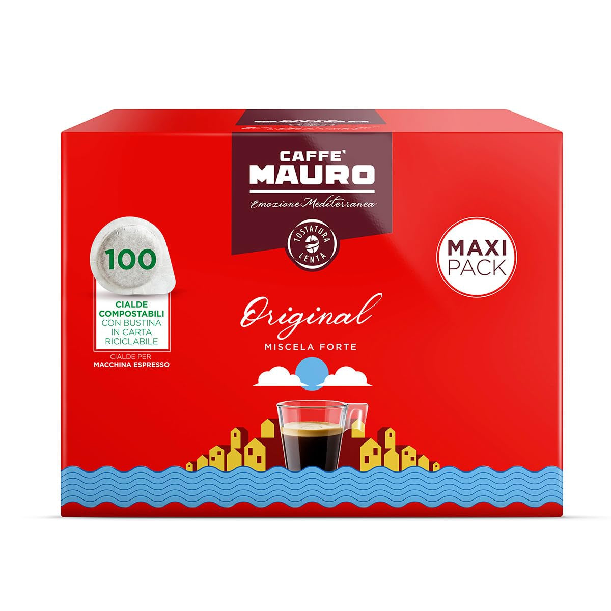 Caffè Mauro Torrefazione Kaffee Kompostierbare Pods, Recyclebare Verpackung, Original Mischung - 100 pezzi - Intensità 10/10 - Compatibile con sistema ESE Tamponi in carta 44 mm