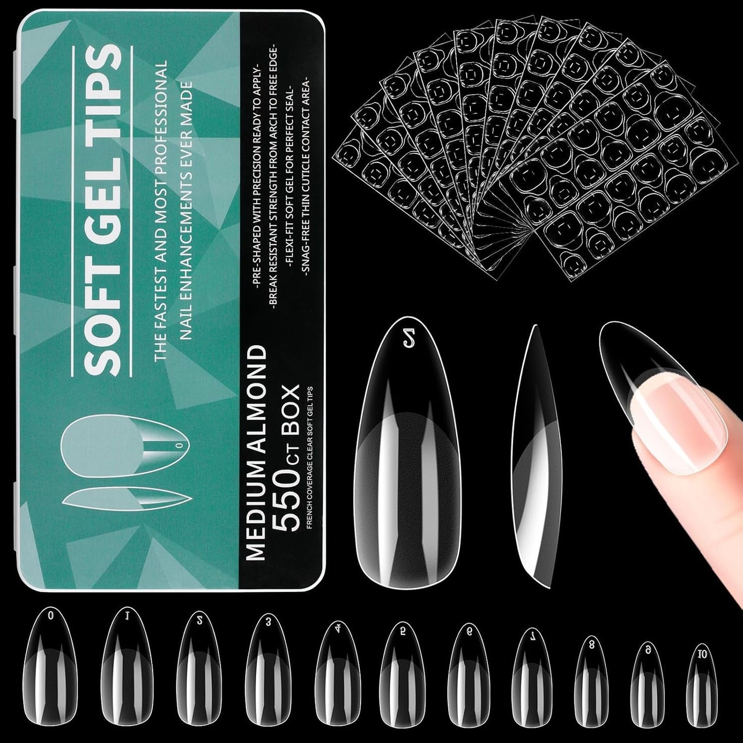 Alyvisun Punte per Unghie Balletto, 500 Punte per Unghie Acriliche a Copertura Completa con Set di 240 Adesivi per Unghie, 10 Dimensioni Punte per Unghie in Gel Trasparente Punte per Unghie in Gel Morbido Punte per Unghie Ballerina