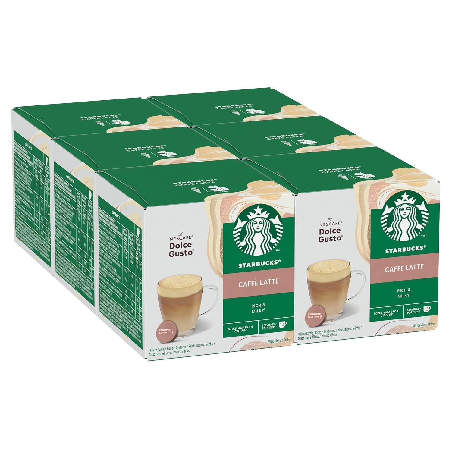 STARBUCKS Caffè Latte di Nescafé Dolce Gusto Kaffeekapseln 6 x 12 (72 Kapseln)