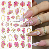 Gold Linie Schieber Rosa Nagelsticker Blumen 3D Flower Nail Sticker Sakura Blütenblätter Blumen Nagelaufkleber Frühling Sommer Floral Nagel Sticker Flowers Nagel Stickers Nageldesign Zubehör Nail Art
