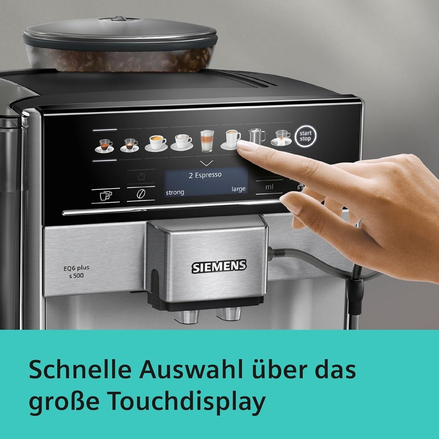 Macchina per caffè espresso automatica Siemens EQ.6 plus s300 TE653501DE, per molte specialità di caffè, montalatte, macinacaffè in ceramica, doppia funzione caffè, anticalcare, pulizia automatica a vapore, 1500 W, argento