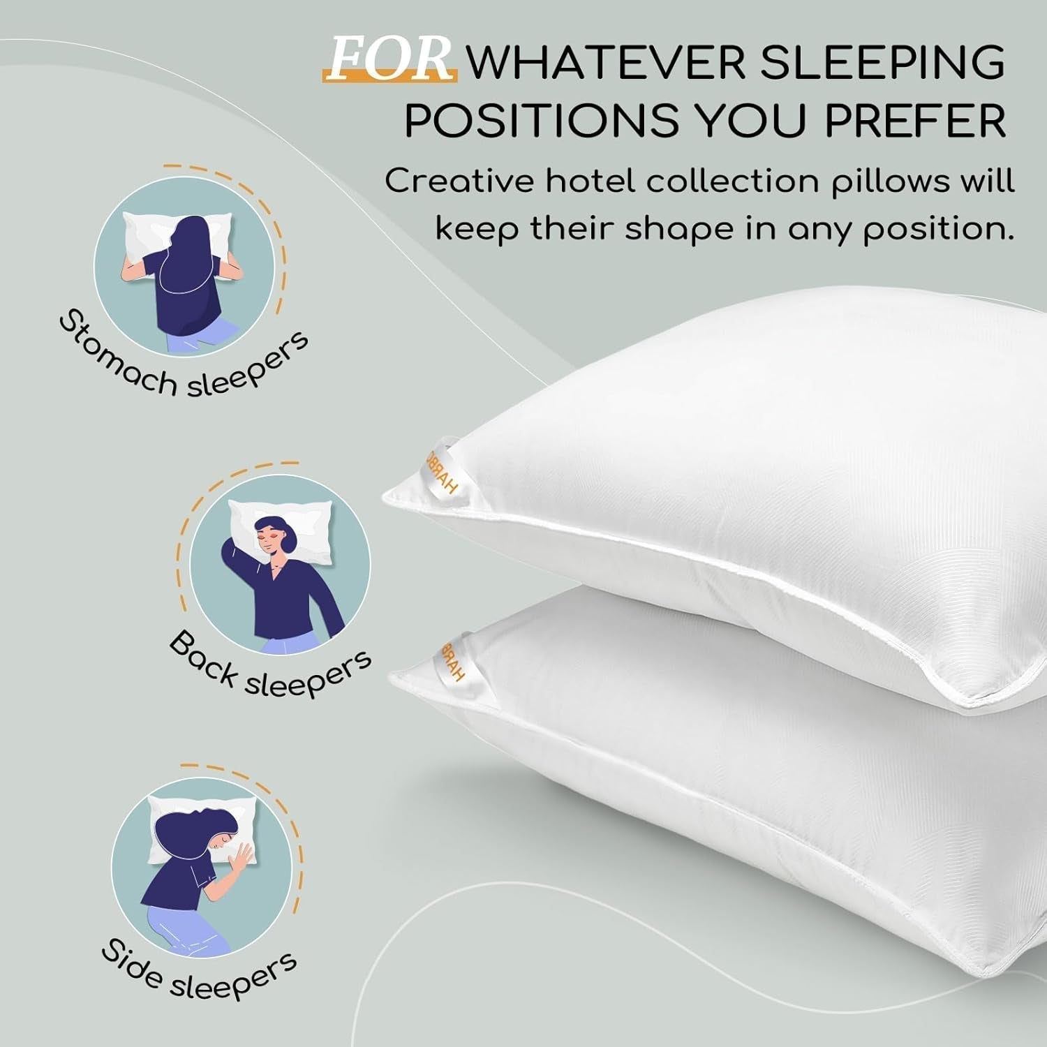 HARBOREST Cuscino per Letto per Dormire, 2 Pezzi, Peluche di Lusso, Cuscino Alternativo, Buono per chi dorme sul fianco e sulla Schiena, Collezione Hotel, Cuscino, Formato Standard/Queen, 50,8 X 66 cm Naty Shop Cuscini Standard