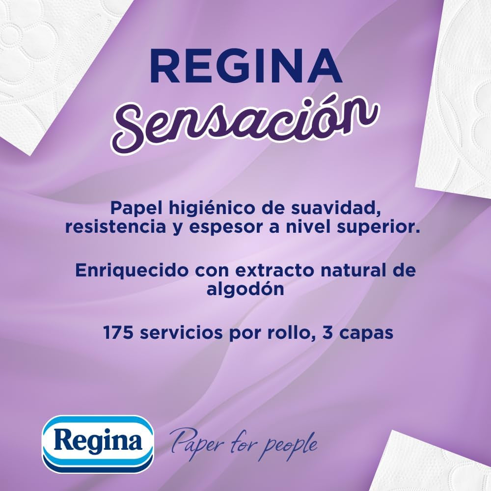 Regina Feeling - 42 rotoli di carta igienica, 175 fogli a tre strati, estratto di cotone naturale e profumazione delicata, packaging 60% plastica riciclata, carta certificata 100% Fsc