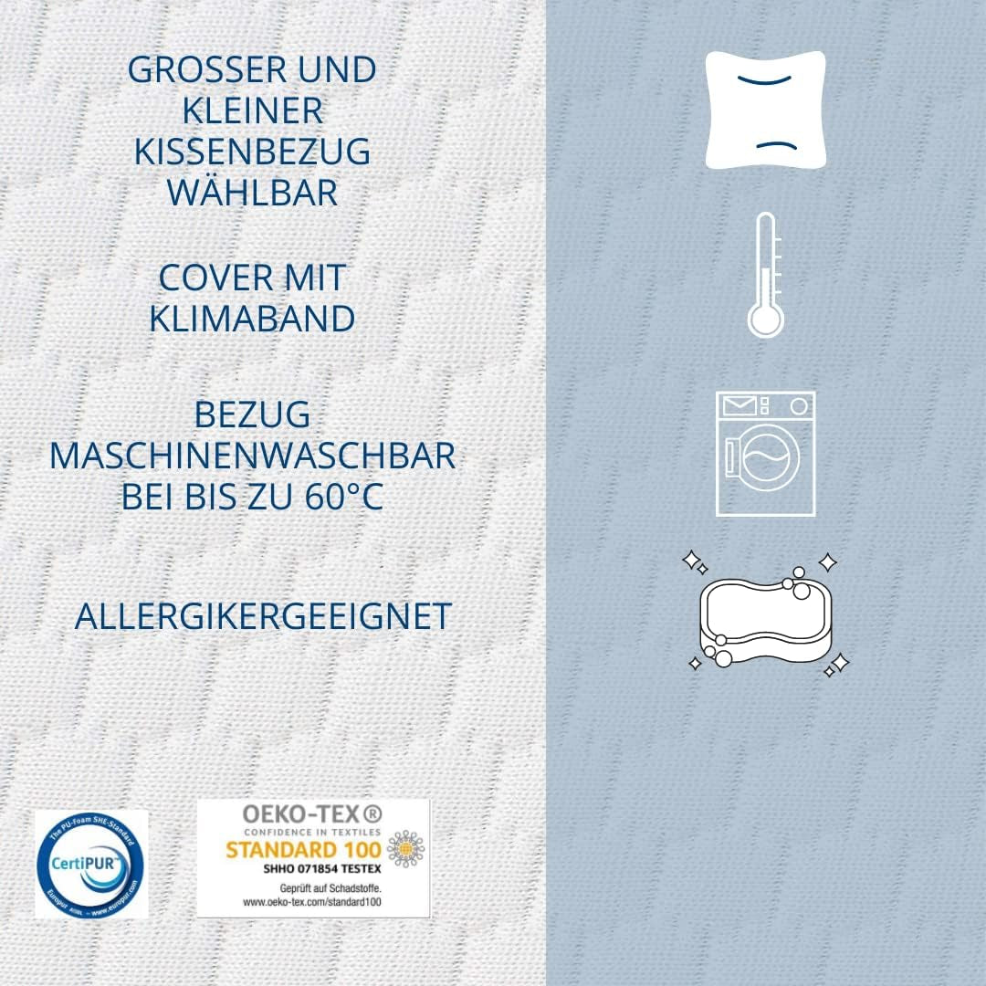 Cuscino in schiuma Genius Eazzzy 40X80 Cm altezza 10 Cm - Cuscino di sostegno per il collo con 2 gradi di durezza + schiuma gel rinfrescante - Cuscino per chi dorme sul fianco, sulla schiena e sullo stomaco contro il dolore al collo, poliestere Naty Shop cuscini standard