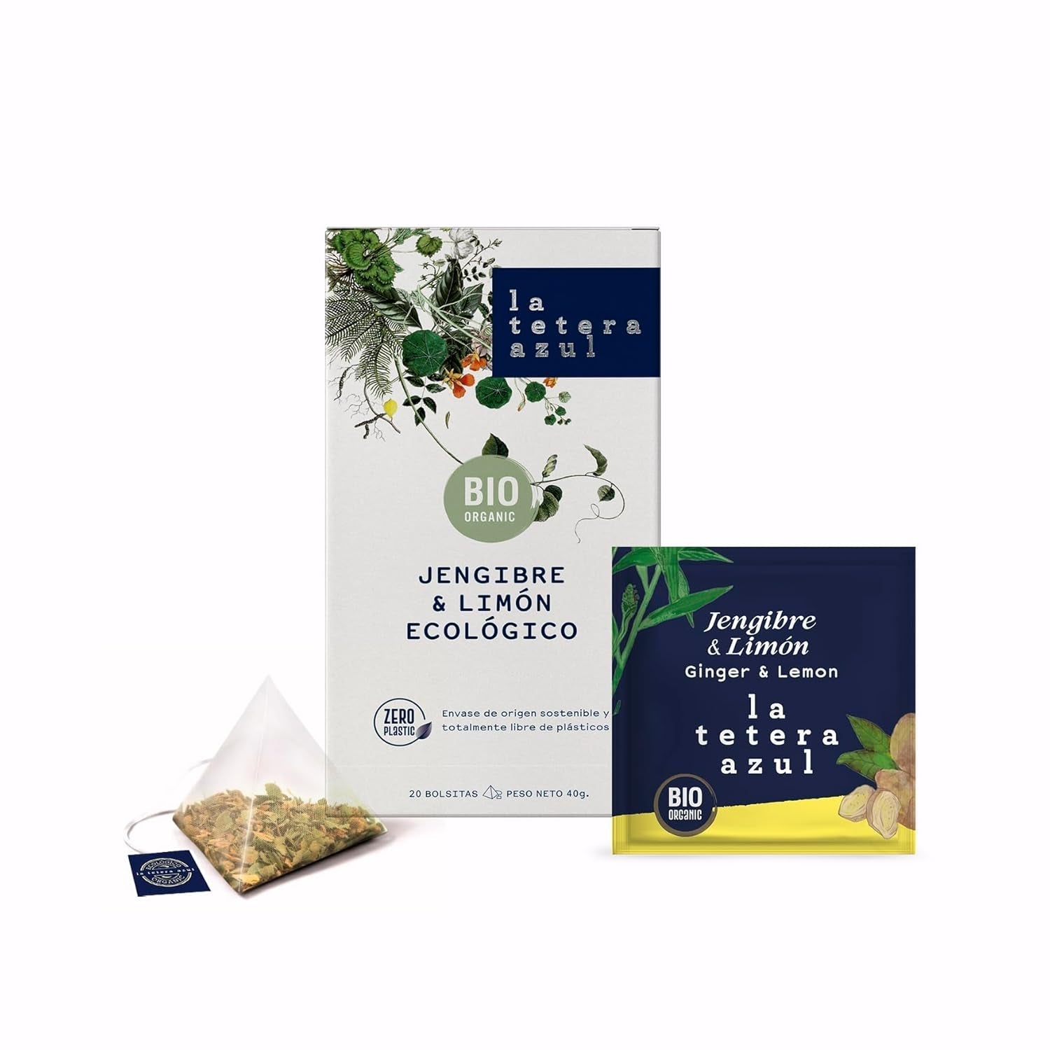 LA TETERA AZUL Infuso ecologico di zenzero e limone. Tè biologico per dimagrire nelle piramidi. Zenzero e limone. 20 piramidi.