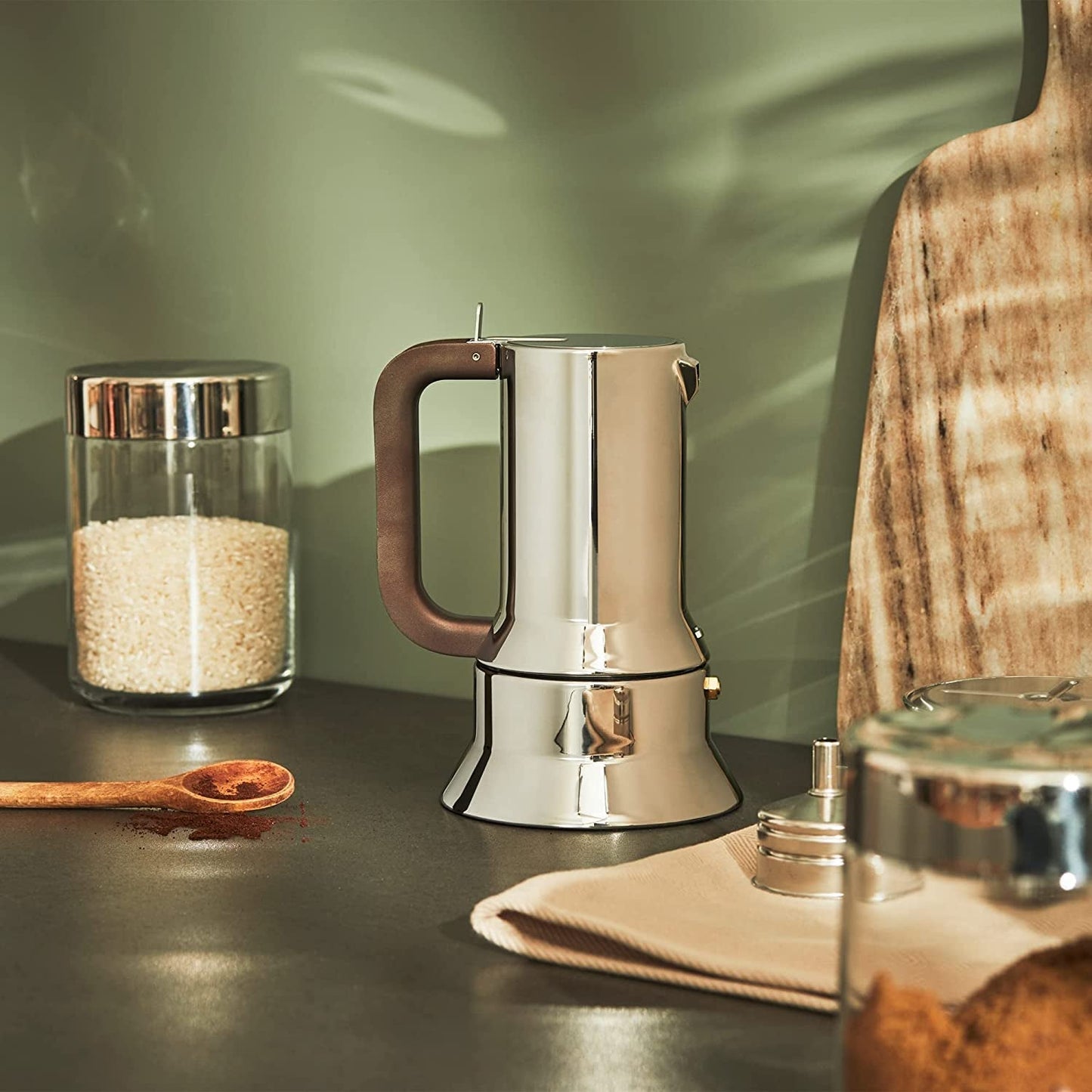 Alessi 9090/6 Espresso con 6 tazze per induzione, acciaio inossidabile, argento, 15,5 x 13,5 x 27 cm